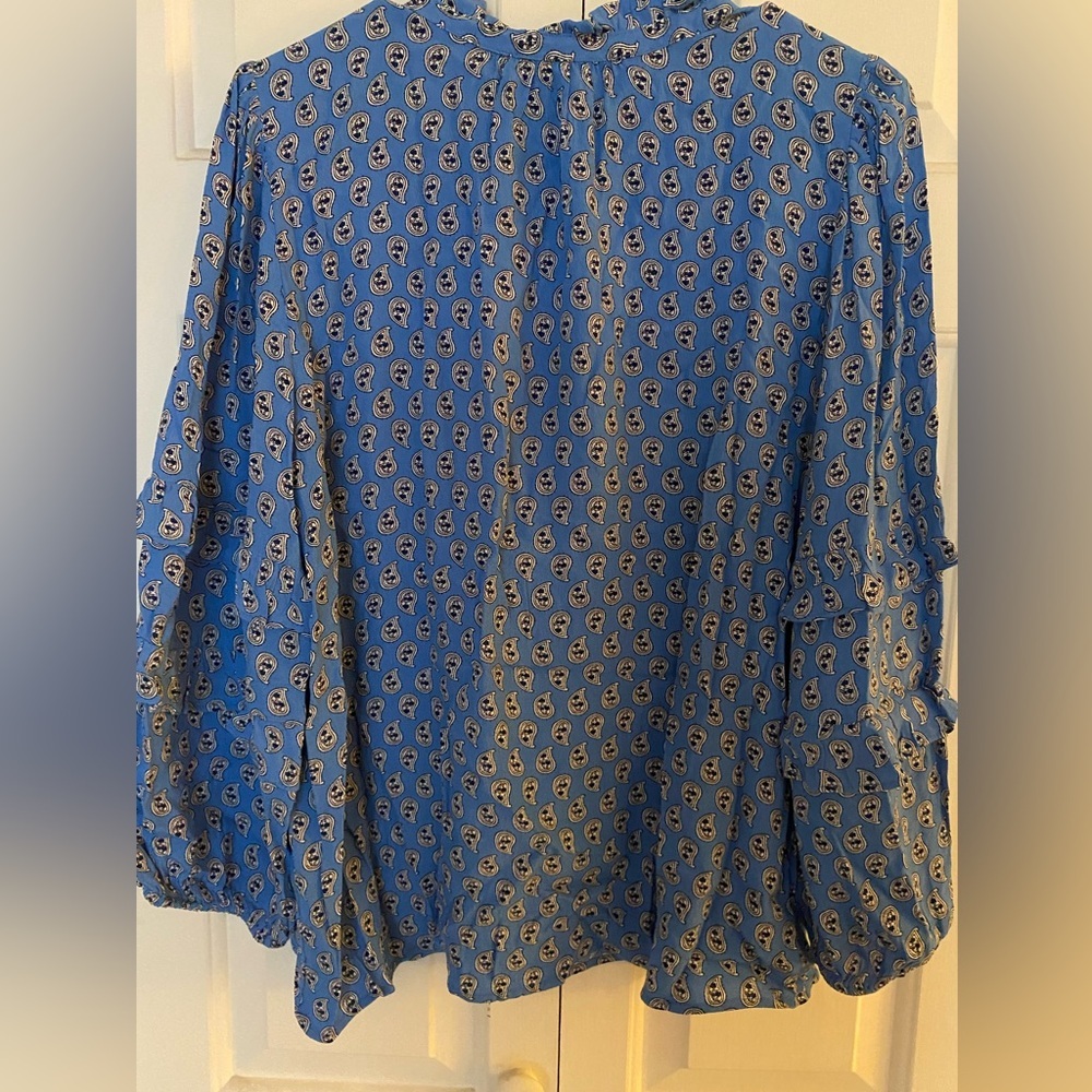 Loft Paisley Ruffle Button Blouse in Blue - Picture 11 of 12